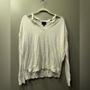 White Cold Shoulder V-Neck Sweater